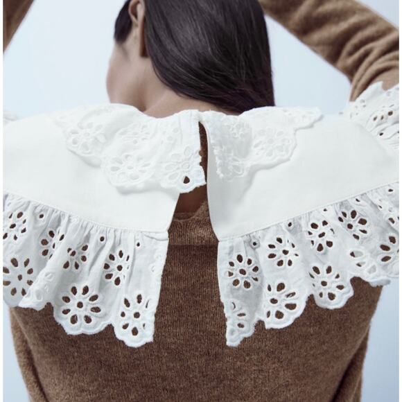 Zara wool blend brown sweater with contrasting collar Small - Picture 6 of 12